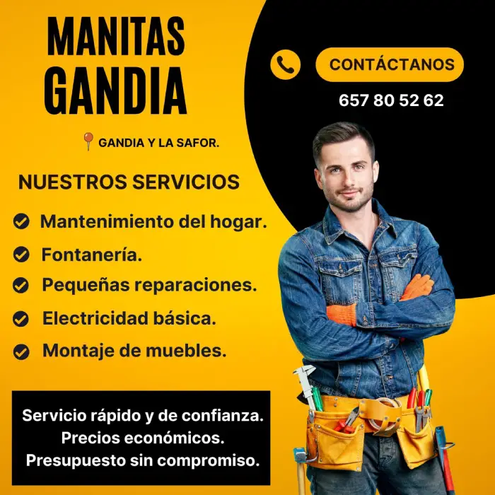 Manitas Gandia: mantenimiento del hogar, fontanería, pequeñas reparaciones, electricidad básica y montaje de muebles en Gandia y La Safor